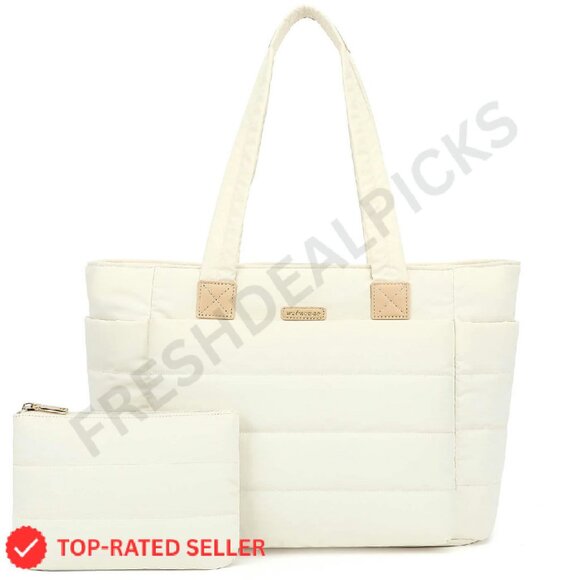 Handbags - Puffer Tote Bag Lightweight Quilted Shoulder Bag Work Travel Gym Chic